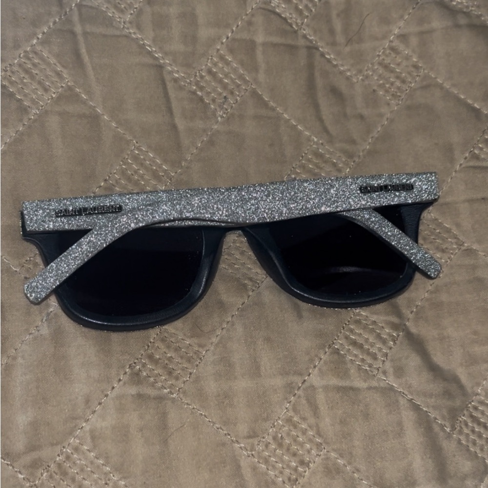 Saint Laurent Black and Glitter Silver Sunglasses